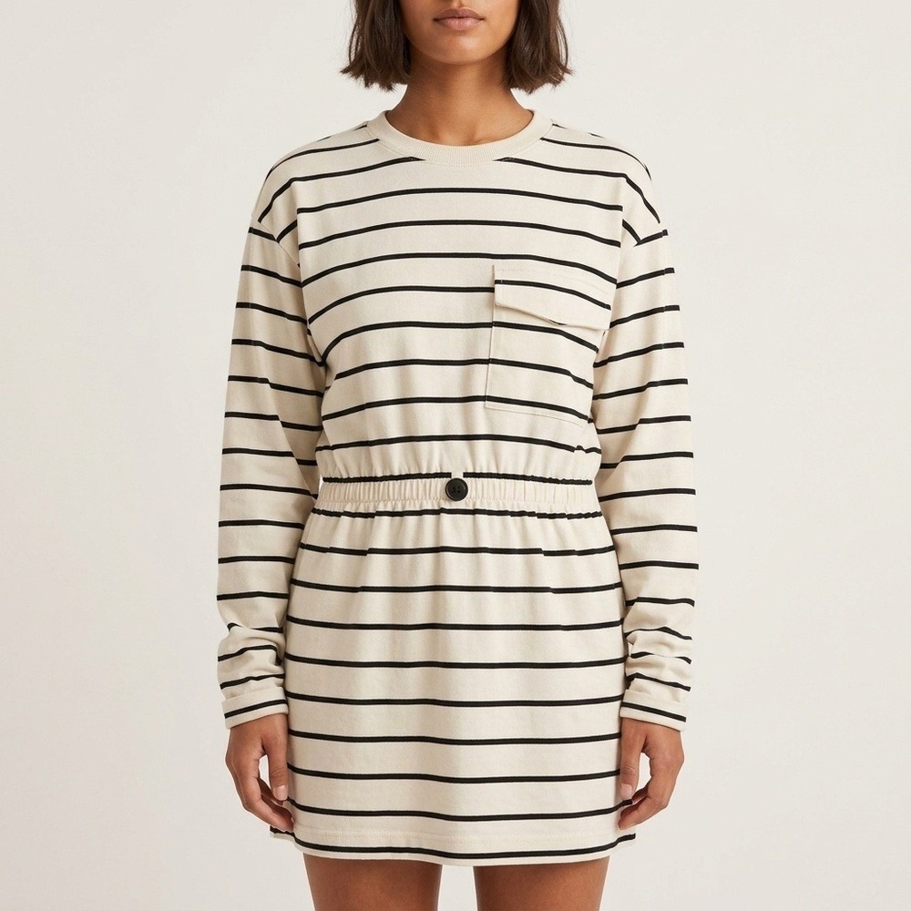 Zara Kids Black and White Striped Long Sleeve Dress Girl Size 8